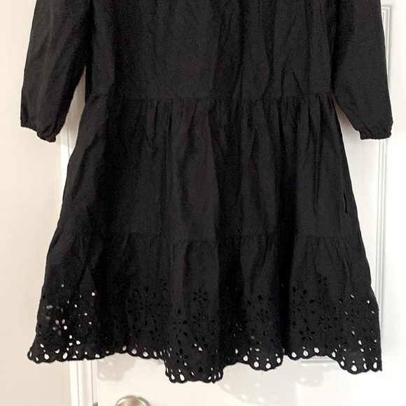 Gap Black Long Sleeve Shift Dress. Buttons to Waist. Cotton & Eyelet Bottom EC - Picture 6 of 11